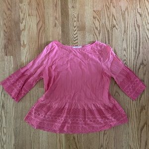 LOFT 3/4 Sleeve Peplum Top with Lace Cut Out Detail